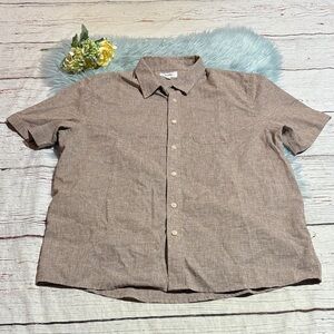 Huckberry Wills Linen Blend Short Sleeve Button Down Shirt sz L